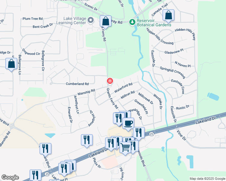 map of restaurants, bars, coffee shops, grocery stores, and more near 458 Waterford Road in Brandon