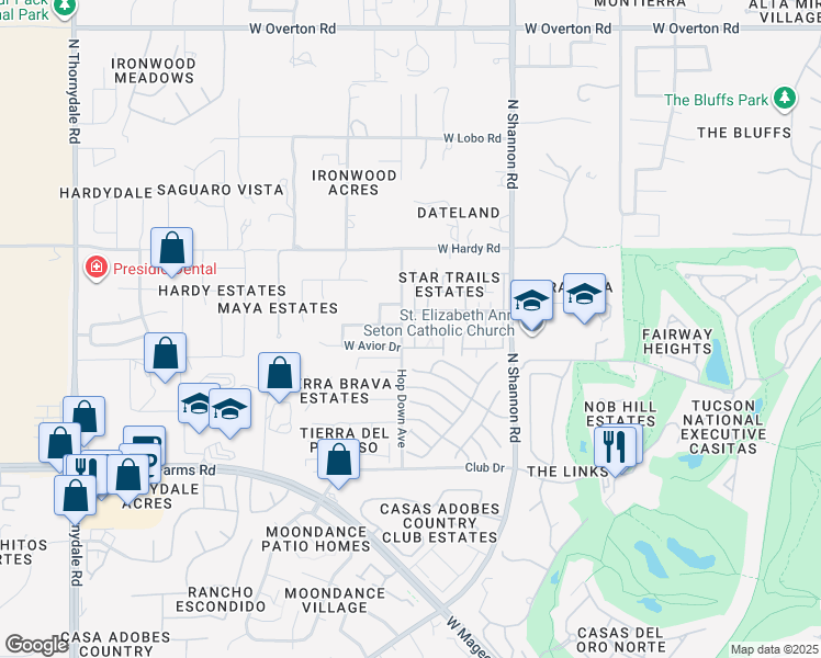 map of restaurants, bars, coffee shops, grocery stores, and more near 3152 West Orbison Street in Tucson