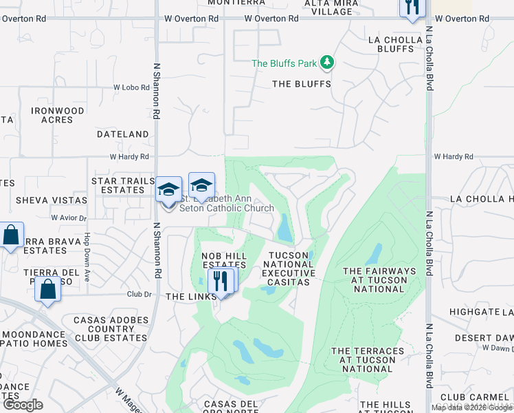 map of restaurants, bars, coffee shops, grocery stores, and more near 2612 West Tommy Armour Drive in Tucson