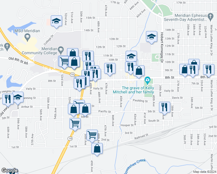 map of restaurants, bars, coffee shops, grocery stores, and more near 4610 Vally Street in Meridian