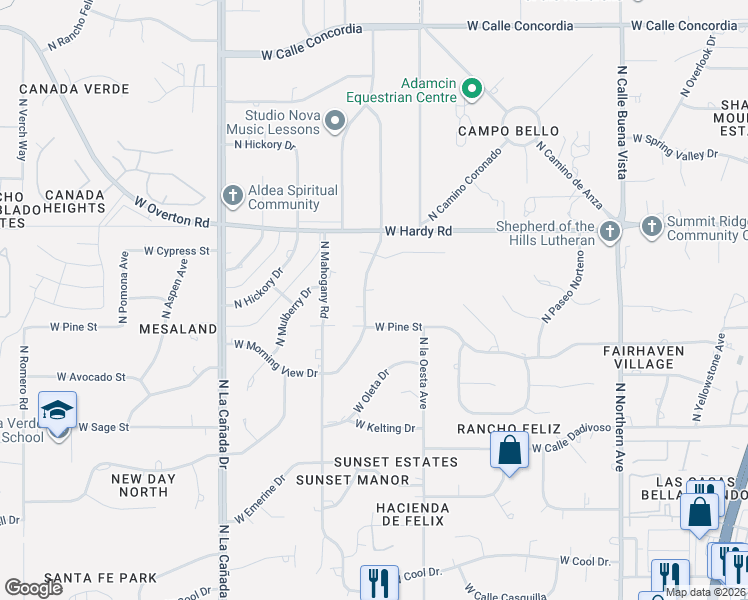 map of restaurants, bars, coffee shops, grocery stores, and more near 8646 North Morning View Drive in Tucson