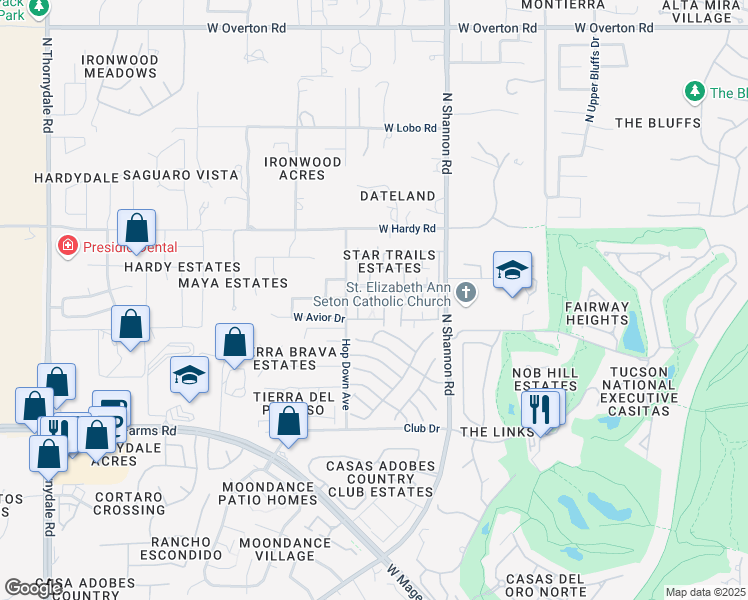 map of restaurants, bars, coffee shops, grocery stores, and more near 3082 West Artebella Way in Tucson