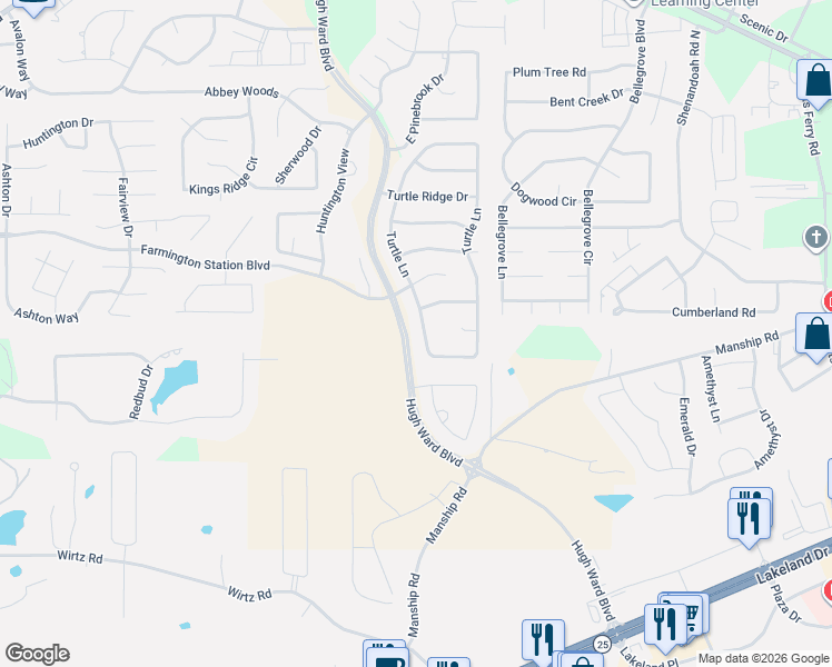 map of restaurants, bars, coffee shops, grocery stores, and more near 539 Turtle Lane in Brandon
