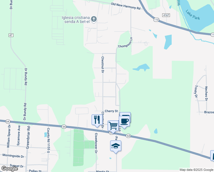 map of restaurants, bars, coffee shops, grocery stores, and more near 11933 Garland Street in Tyler