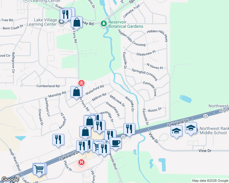 map of restaurants, bars, coffee shops, grocery stores, and more near 145 Westlake Drive in Brandon