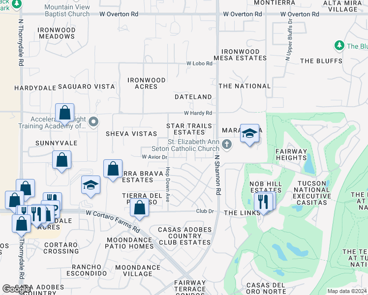 map of restaurants, bars, coffee shops, grocery stores, and more near 3054 West Artebella Way in Tucson
