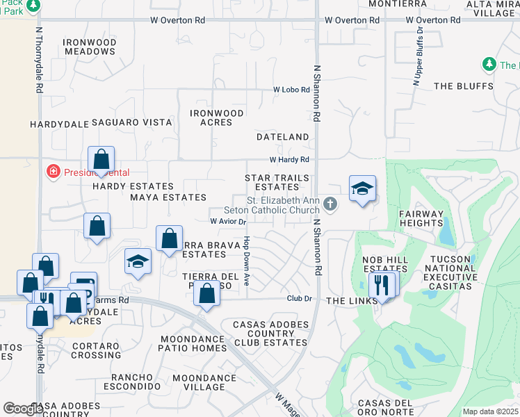 map of restaurants, bars, coffee shops, grocery stores, and more near 3082 West Artebella Way in Tucson