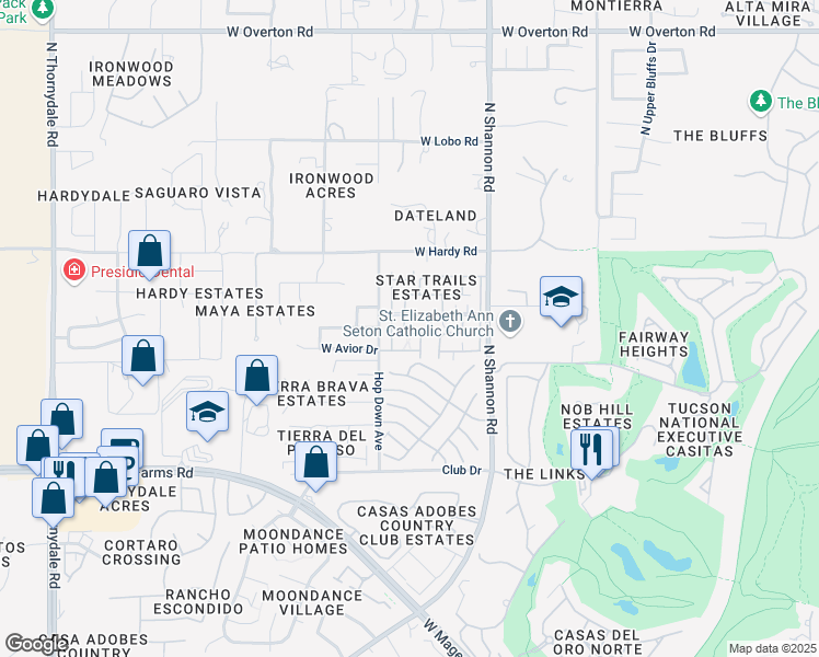 map of restaurants, bars, coffee shops, grocery stores, and more near 3082 West Artebella Way in Tucson