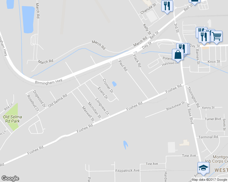 map of restaurants, bars, coffee shops, grocery stores, and more near 61 Cromer Drive in Montgomery