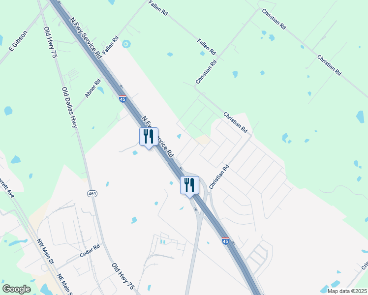 map of restaurants, bars, coffee shops, grocery stores, and more near 3400 Interstate 45 in Ennis