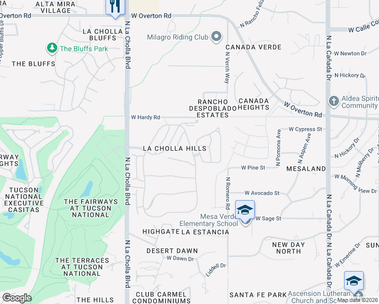 map of restaurants, bars, coffee shops, grocery stores, and more near 8681 North Coral Ridge Loop in Tucson
