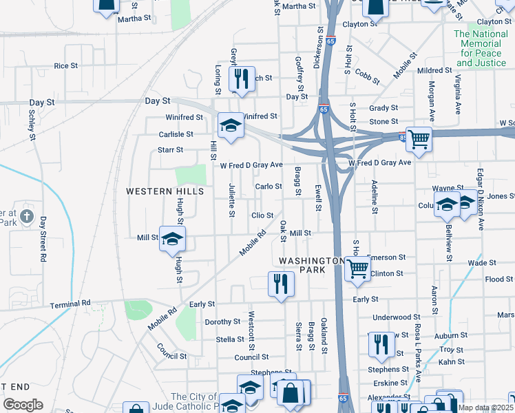 map of restaurants, bars, coffee shops, grocery stores, and more near 968 Busch Street in Montgomery