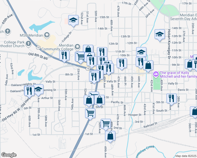 map of restaurants, bars, coffee shops, grocery stores, and more near in Meridian