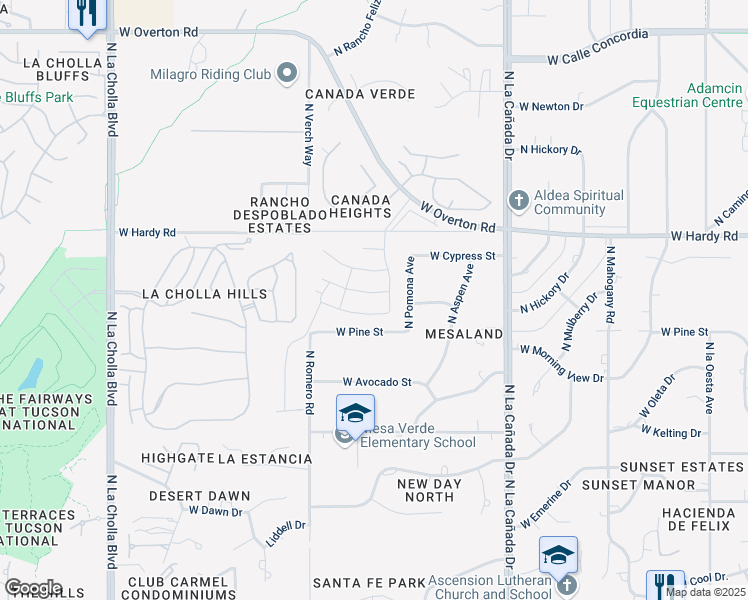 map of restaurants, bars, coffee shops, grocery stores, and more near 1619 West Seabiscuit Street in Tucson