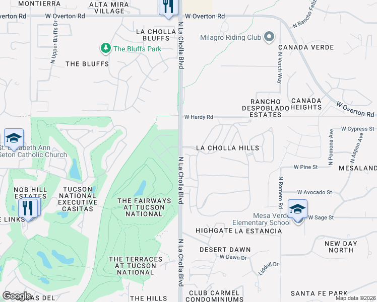 map of restaurants, bars, coffee shops, grocery stores, and more near 8643 North Candlewood Loop in Tucson