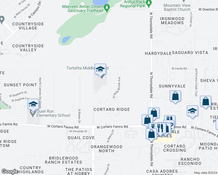 map of restaurants, bars, coffee shops, grocery stores, and more near 8661 North Newhill Avenue in Tucson
