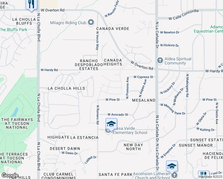 map of restaurants, bars, coffee shops, grocery stores, and more near 1619 West Seabiscuit Street in Tucson
