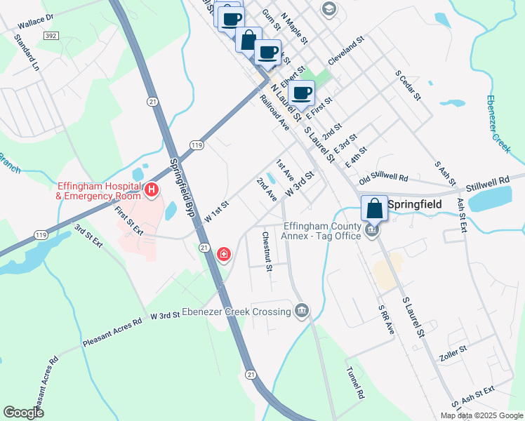 map of restaurants, bars, coffee shops, grocery stores, and more near 406 West 3rd Street in Springfield