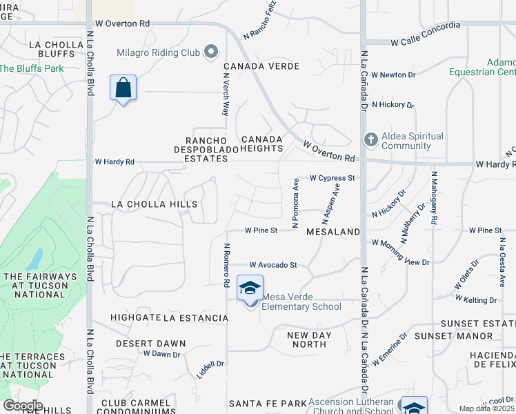 map of restaurants, bars, coffee shops, grocery stores, and more near 1657 West Seabiscuit Street in Tucson