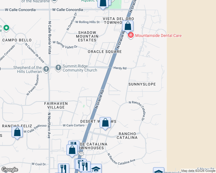 map of restaurants, bars, coffee shops, grocery stores, and more near 8669 North Avenue Amatista in Tucson