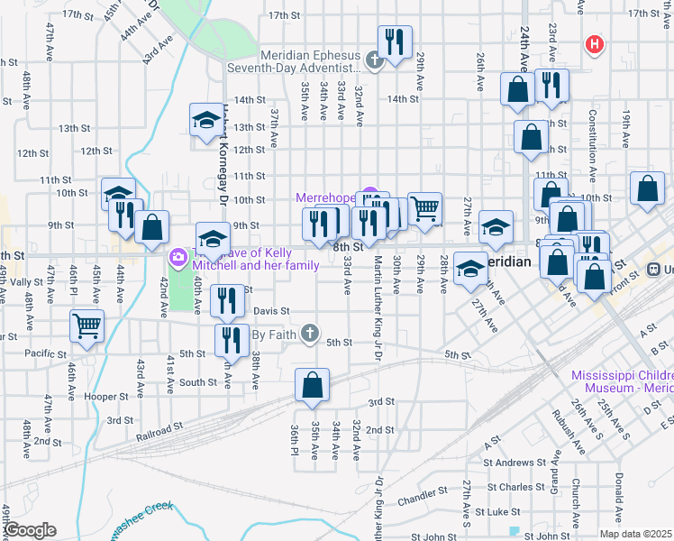 map of restaurants, bars, coffee shops, grocery stores, and more near 3301 7th Street in Meridian