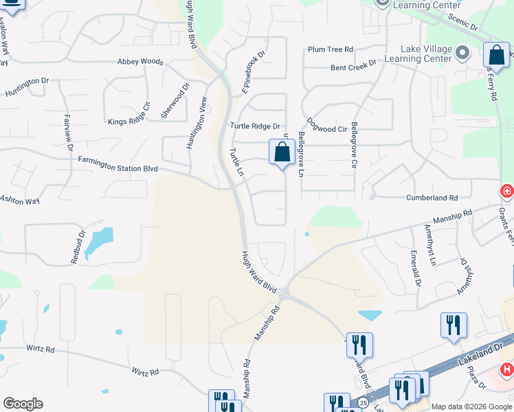map of restaurants, bars, coffee shops, grocery stores, and more near 539 Turtle Lane in Brandon