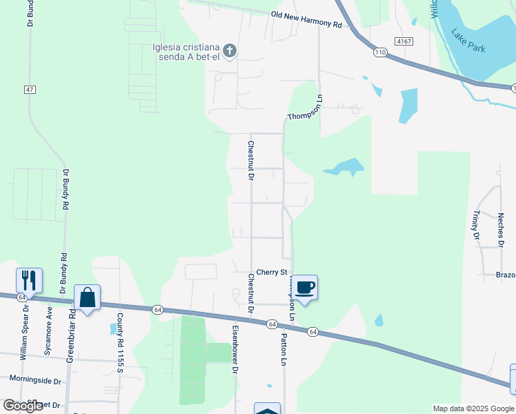 map of restaurants, bars, coffee shops, grocery stores, and more near 11933 Garland Street in Tyler