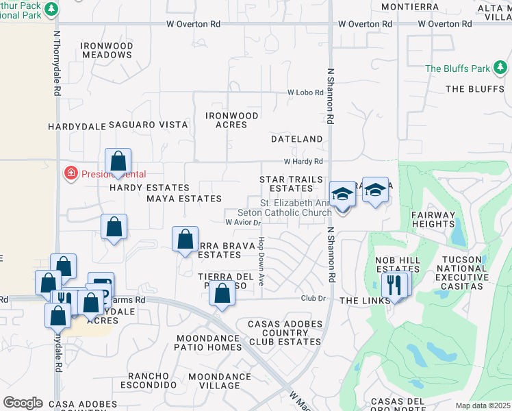 map of restaurants, bars, coffee shops, grocery stores, and more near 3152 West Orbison Street in Tucson