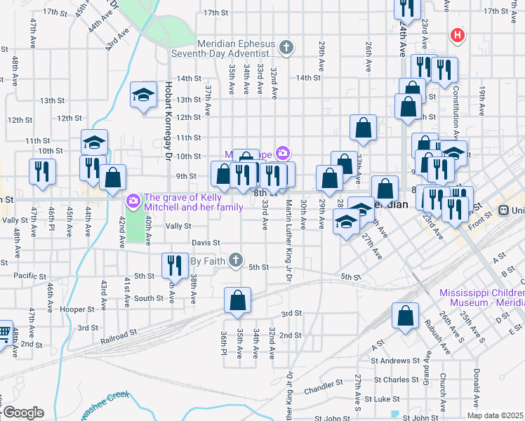 map of restaurants, bars, coffee shops, grocery stores, and more near 3301 7th Street in Meridian
