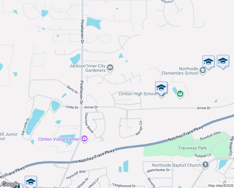 map of restaurants, bars, coffee shops, grocery stores, and more near 131 Warrior Ln in Clinton