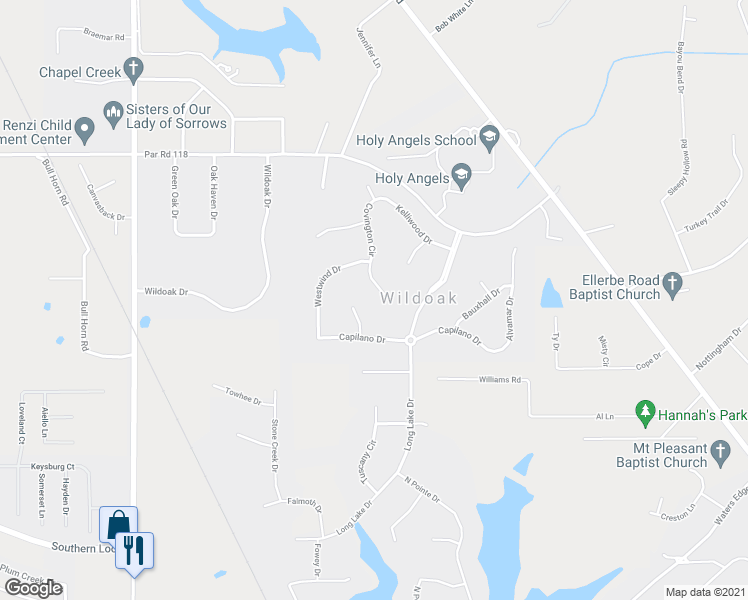 map of restaurants, bars, coffee shops, grocery stores, and more near 2819 Covington Cir in Shreveport