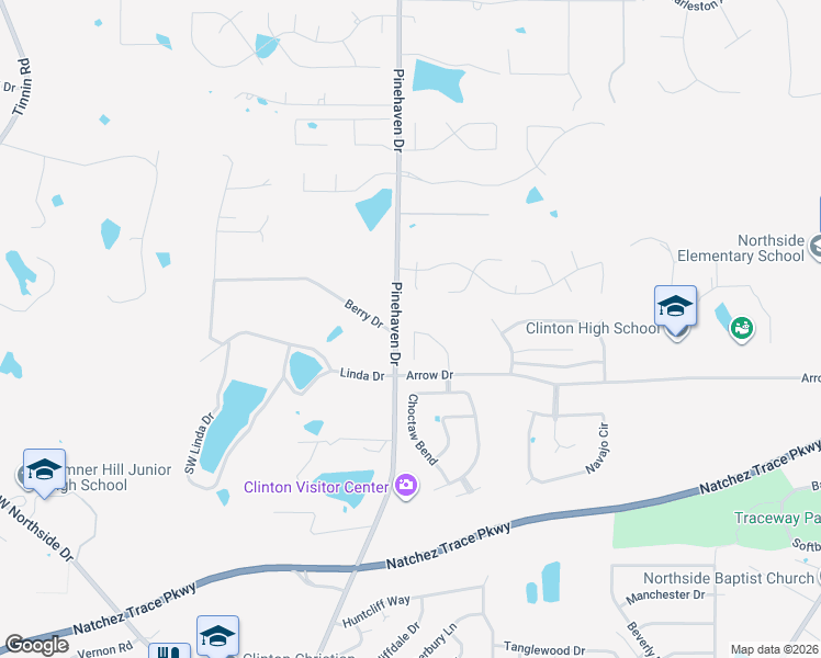 map of restaurants, bars, coffee shops, grocery stores, and more near 1396-1398 Pinehaven Drive in Clinton
