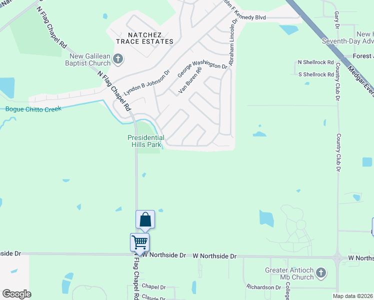 map of restaurants, bars, coffee shops, grocery stores, and more near 6410 Abraham Lincoln Drive in Jackson