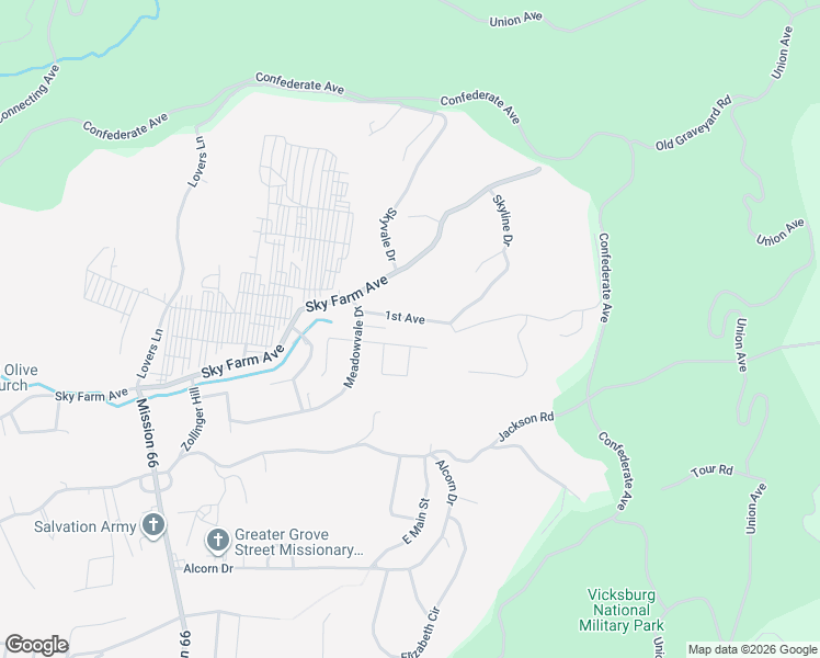 map of restaurants, bars, coffee shops, grocery stores, and more near 214 1st Ave in Vicksburg