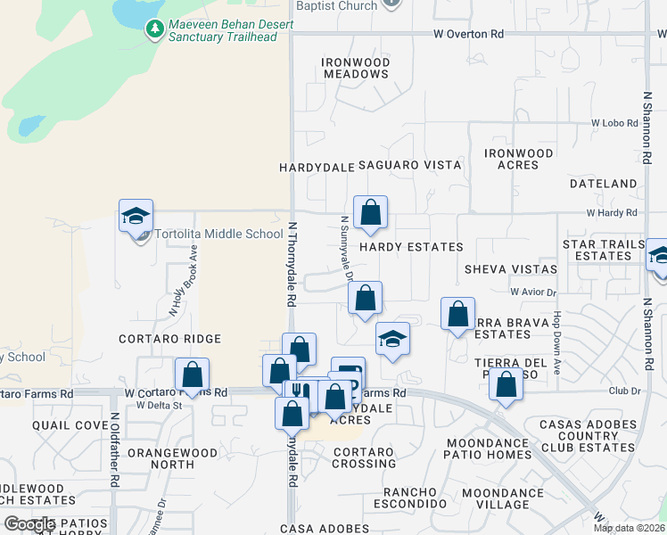 map of restaurants, bars, coffee shops, grocery stores, and more near 3698 West Sunbright Drive in Tucson