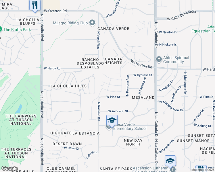 map of restaurants, bars, coffee shops, grocery stores, and more near 1657 West Seabiscuit Street in Tucson