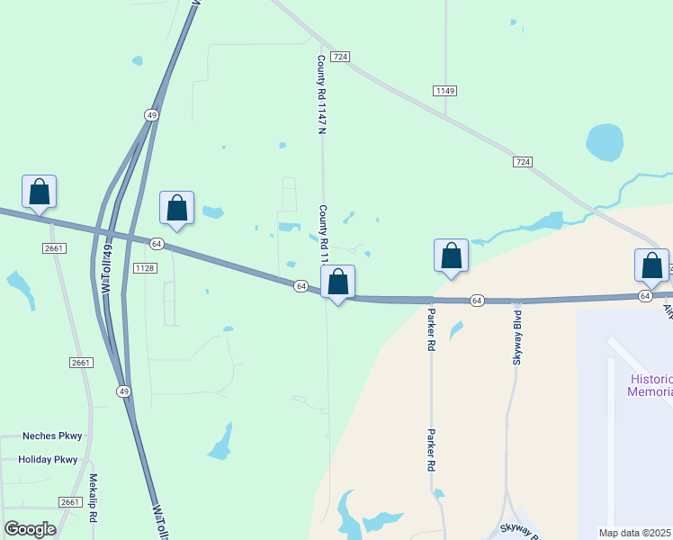 map of restaurants, bars, coffee shops, grocery stores, and more near 192 Eikner Road in Tyler