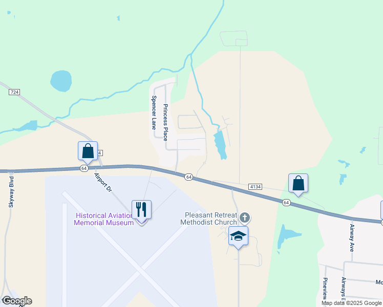 map of restaurants, bars, coffee shops, grocery stores, and more near 345 Princess Place in Tyler