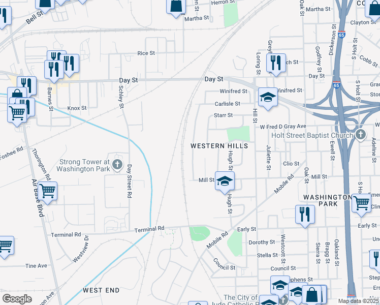 map of restaurants, bars, coffee shops, grocery stores, and more near 920 Alma Drive in Montgomery
