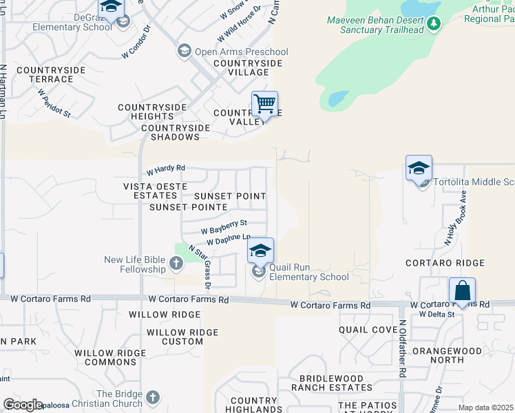 map of restaurants, bars, coffee shops, grocery stores, and more near 4648 West Bluebell Way in Tucson