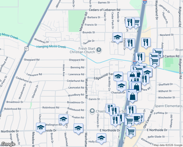 map of restaurants, bars, coffee shops, grocery stores, and more near 11 Autumn Cove in Jackson