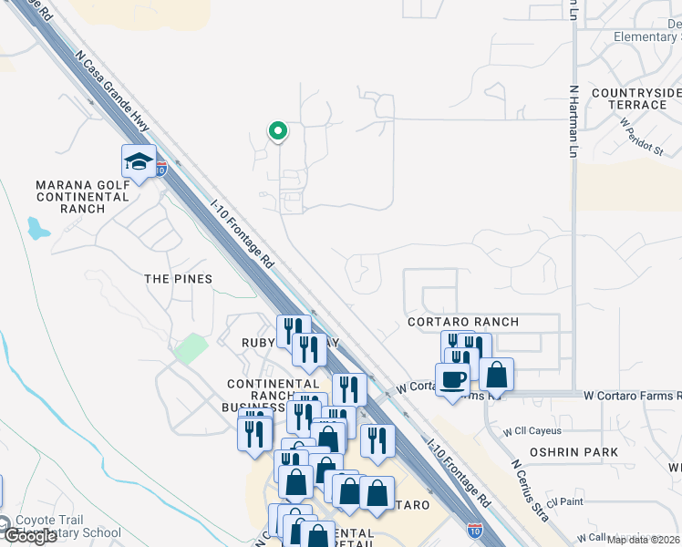 map of restaurants, bars, coffee shops, grocery stores, and more near 5914 Interstate 10 Frontage Road in Tucson