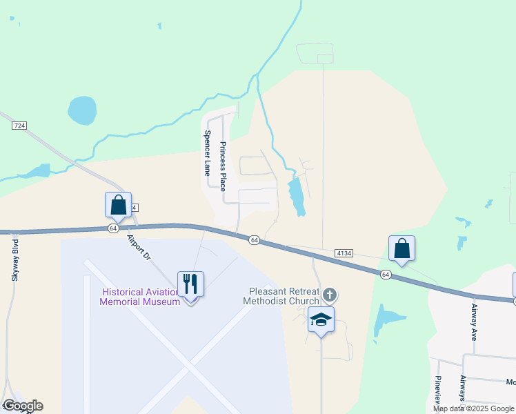 map of restaurants, bars, coffee shops, grocery stores, and more near 325 Princess Place in Tyler