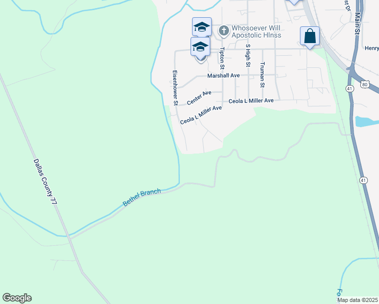 map of restaurants, bars, coffee shops, grocery stores, and more near 2821 Eisenhower Street in Selma