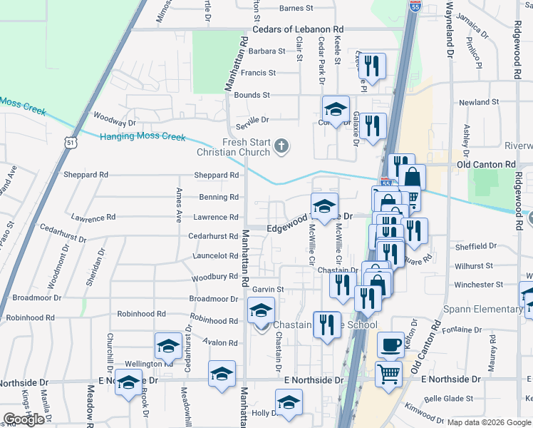 map of restaurants, bars, coffee shops, grocery stores, and more near 11 Autumn Cove in Jackson