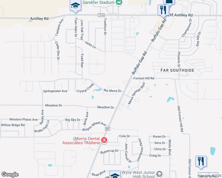 map of restaurants, bars, coffee shops, grocery stores, and more near 4426 Rio Mesa Drive in Abilene