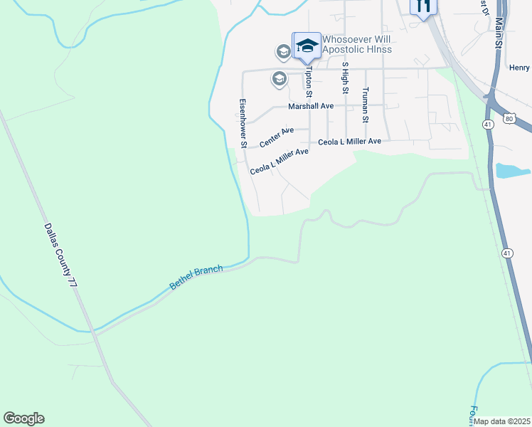 map of restaurants, bars, coffee shops, grocery stores, and more near 2821 Eisenhower Street in Selma