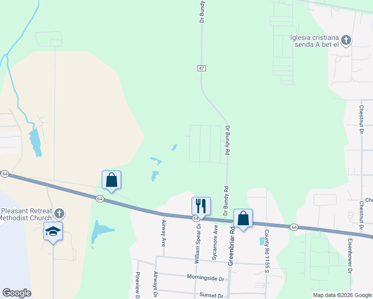 map of restaurants, bars, coffee shops, grocery stores, and more near Doctor Bundy Road in Tyler