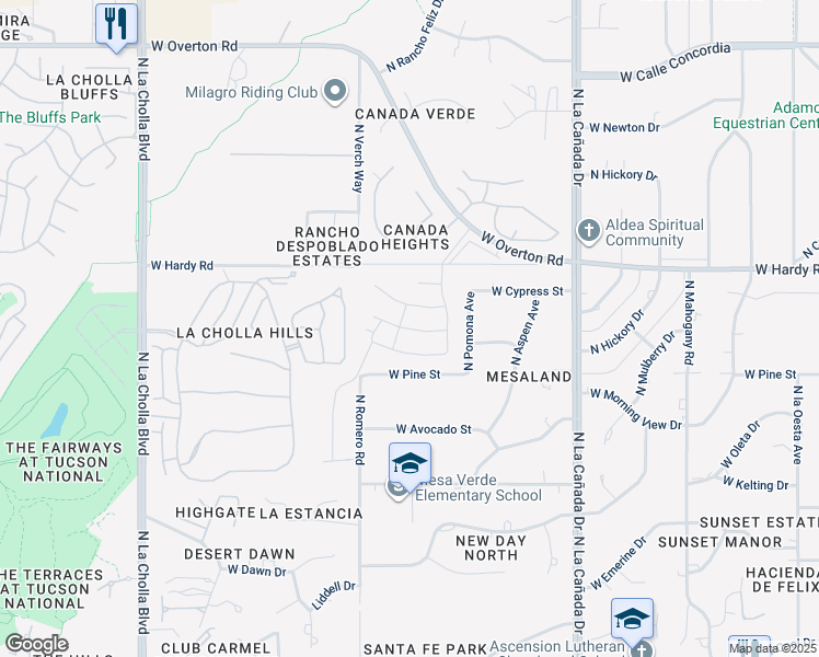 map of restaurants, bars, coffee shops, grocery stores, and more near 1657 West Seabiscuit Street in Tucson