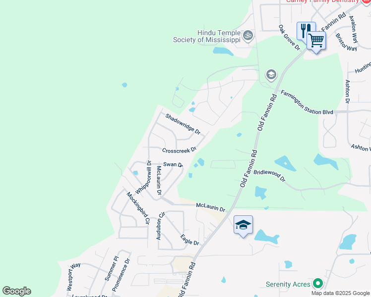 map of restaurants, bars, coffee shops, grocery stores, and more near 223 Crosscreek Drive in Brandon